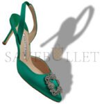 MANOLO BLAHNIK HANGISLI GREEN SATIN JEWEL BUCKLE SLINGBACK PUMPS 419-0473-0007 - Image 3
