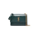 YSL SUNSET MEDIUM CHAIN BAG IN CROCODILE-EMBOSSED SHINY LEATHER 442906332108 (22*16*6.5cm)