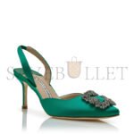 MANOLO BLAHNIK HANGISLI GREEN SATIN JEWEL BUCKLE SLINGBACK PUMPS 419-0473-0007 - Image 2