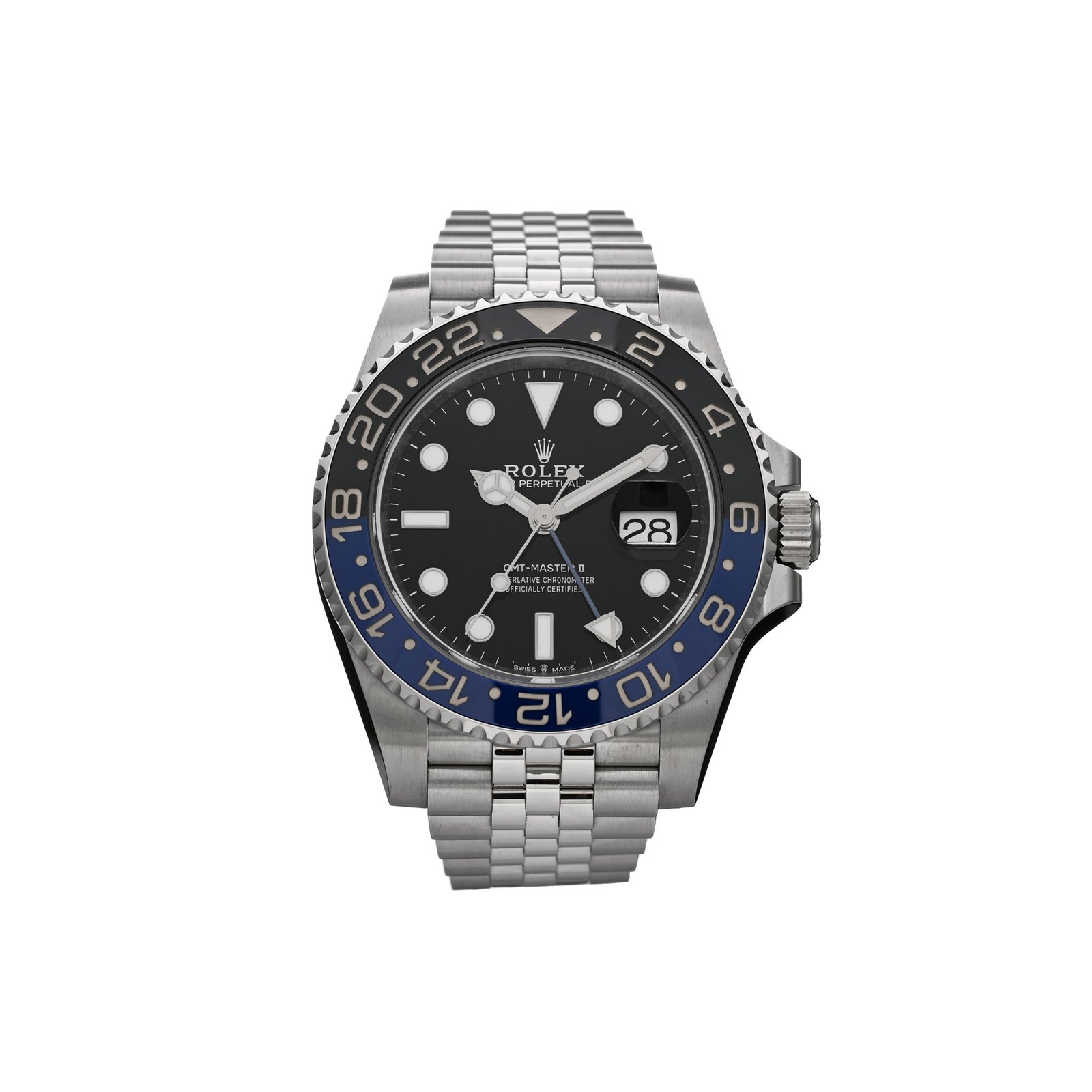f4bba16517f743671a6167ab4d71890e677e563c ROLEX STAINLESS STEEL 40MM OYSTER PERPETUAL DATE GMT MASTER �� "BATGIRL" WATCH 126710BLNR - Image 1