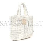 PRADA YARN RAFFIA EFFECT CROCHET EMBROIDERED SMALL LOGO TOTE WHITE (25*23*8cm) - Image 2