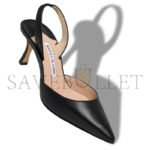 MANOLO BLAHNIK CAROLYNE 70 BLACK NAPPA LEATHER SLINGBACK PUMPS 9XX-0757-0018 - Image 3