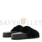 PRADA SHEARLING METAL TRIANGLE LOGO LUG SOLE 20MM SLIDE SANDALS 41 BLACK - Image 3