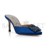 MANOLO BLAHNIK HANGISIMU BLUE SATIN JEWEL BUCKLE MULES 9XX-0726-0029 - Image 2