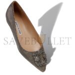 MANOLO BLAHNIK HANGISIFLAT GLITTER GOLD GLITTER FABRIC JEWEL BUCKLE FLAT PUMPS 9XX-0283-0013 - Image 3