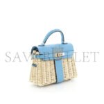 HERM�S MASTER PICNIC MINI KELLY 20 HANDBAG BLEU DU NORD SWIFT AND WICKER WITH PALLADIUM HARDWARE (20*14*8cm) - Image 2