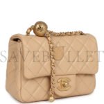 CHANEL BEIGE LEATHER MINI SQUARE FLAP BAG AS1786 (17*13*8cm) - Image 3