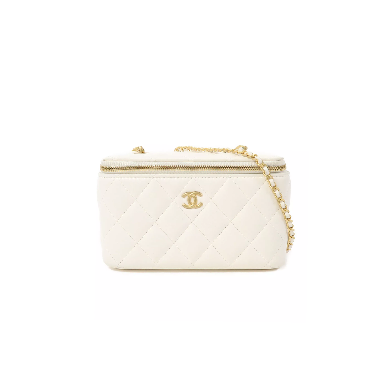 fa5cc2361e73b9a8de39023ab4033902da673bd7 CHANEL QUILTED CC GHW DRESSING CASE CHAIN SHOULDER BAG LAMBSKIN LEATHER WHITE AP2303 (17*9*8cm) - Image 1