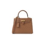 HERM�S MASTER KELLY 25 OSTRICH LEATHER VELVET GREEN AND ROYAL BLUE BRUSHED GOLD BUCKLE (25*17*7cm)