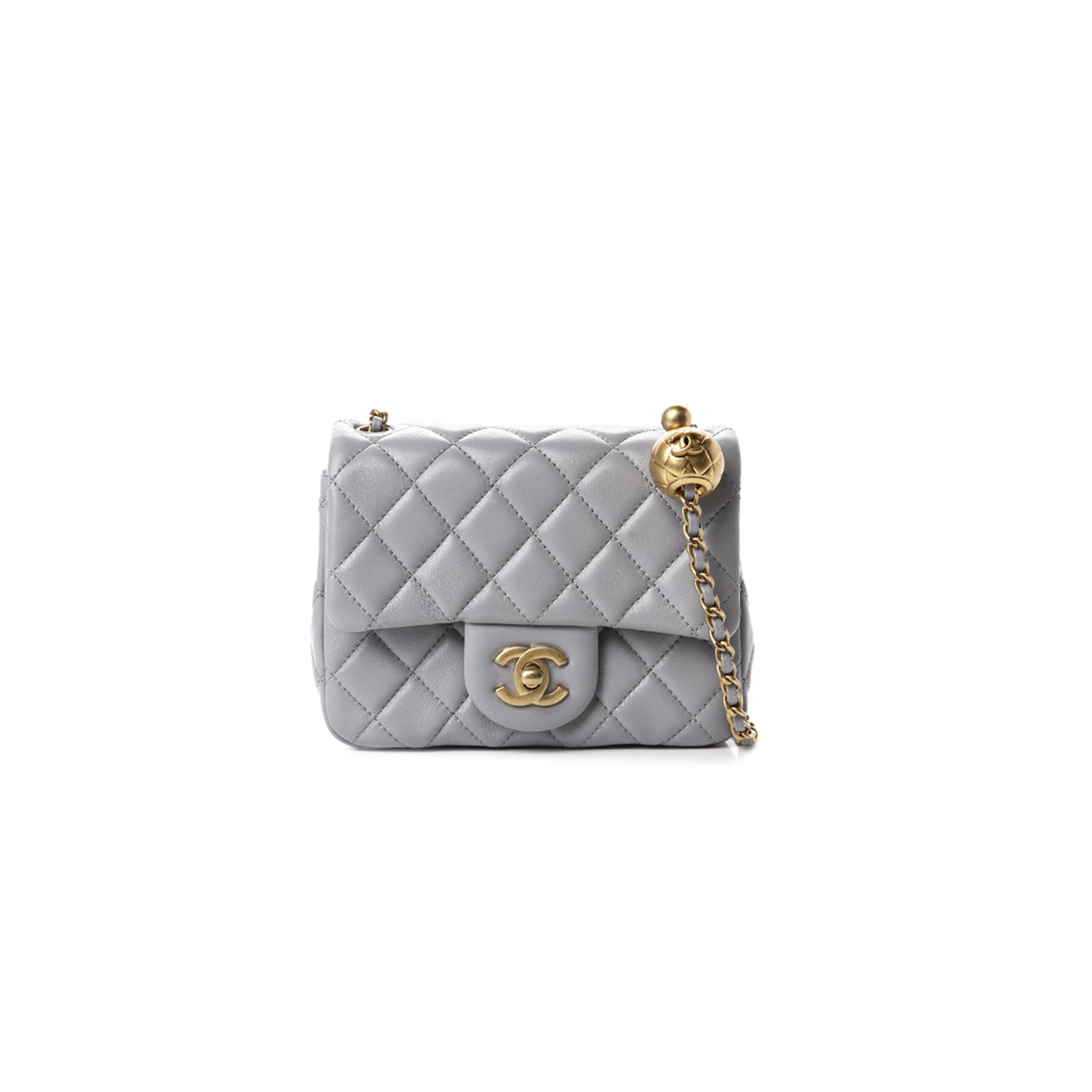 fb91e7c00ba46f5324591dcc475f364a1ff16300 CHANEL LAMBSKIN QUILTED MINI PEARL CRUSH FLAP LIGHT GREY AS1786 (18*13*7cm) - Image 1