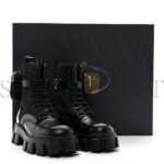 PRADA SPAZZOLATO ROIS RE-NYLON METAL TRIANGLE LOGO MENS MONOLITH POUCH POCKET 60MM COMBAT BOOTS 7.5 BLACK - Image 2