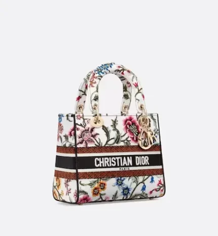 Medium bag white multi-color embroidery for women