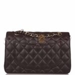 CHANEL CLASSIC DOUBLE FLAP BAG DARK BROWN LAMBSKIN LIGHT GOLD HARDWARE AS1117 (23*14.5*6cm) - Image 3
